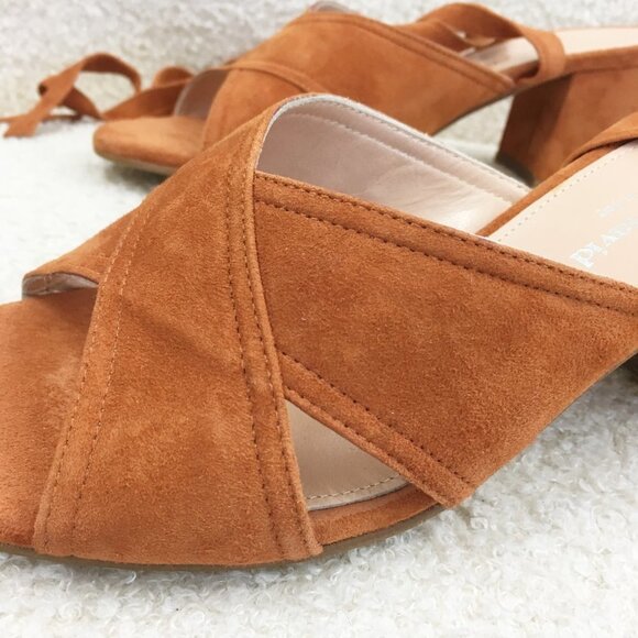 new sz 8 Charles David Blossom Ankle Tie Sandal Suede Rust block heels Lace up - Picture 8 of 11